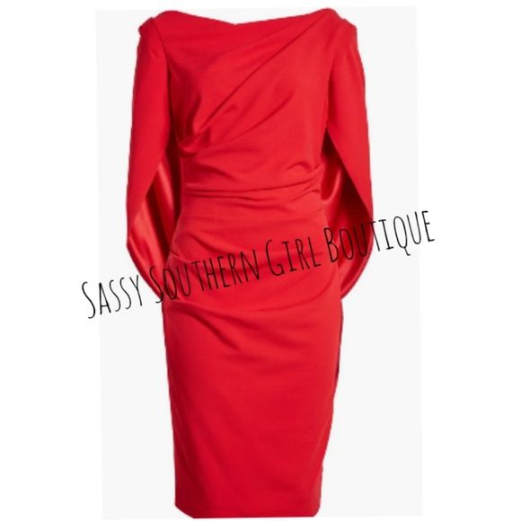 ⭐🆕Betsy & Adam red cape cocktail dress - Picture 6 of 10